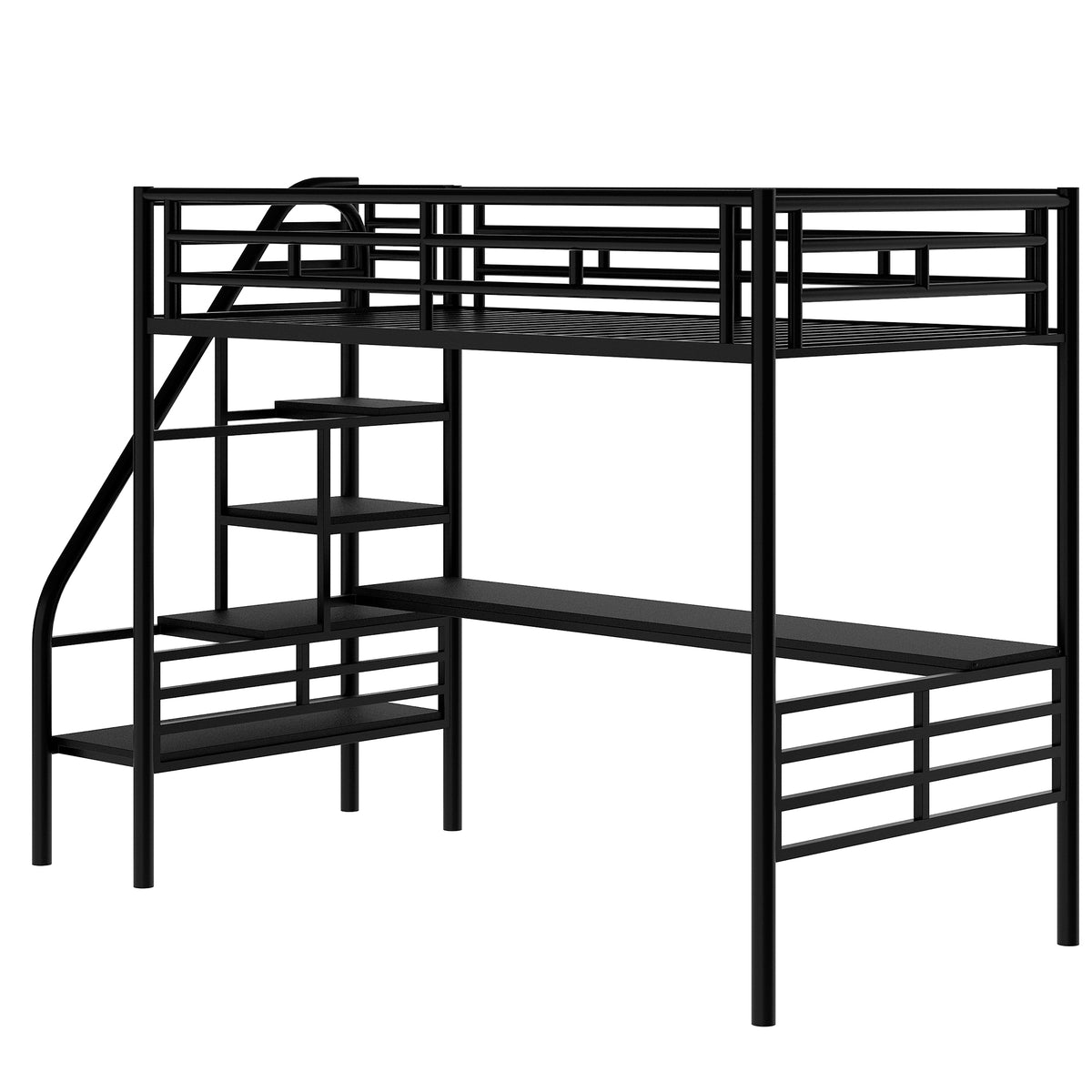 Metal Loft Bed with Desk Gray
