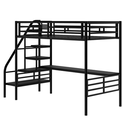 Metal Loft Bed with Desk Gray