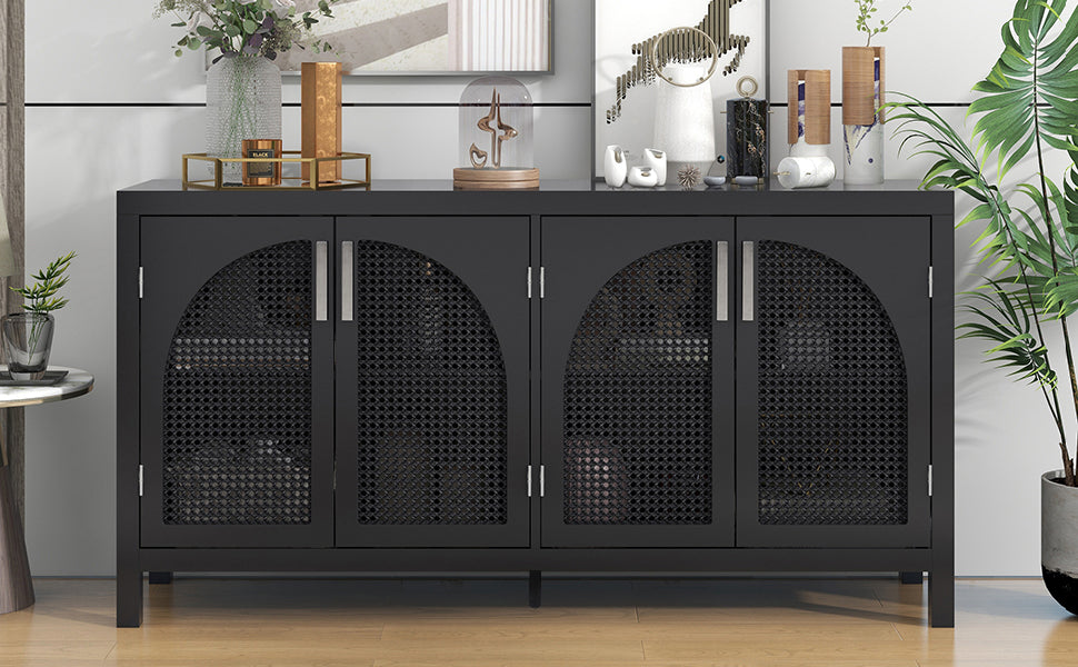 Storage Sideboard with Rattan Doors Black