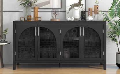 Storage Sideboard with Rattan Doors Black