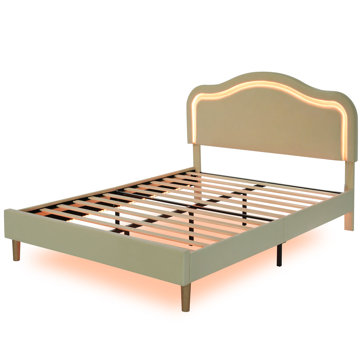 Beige Velvet LED Bed Frame