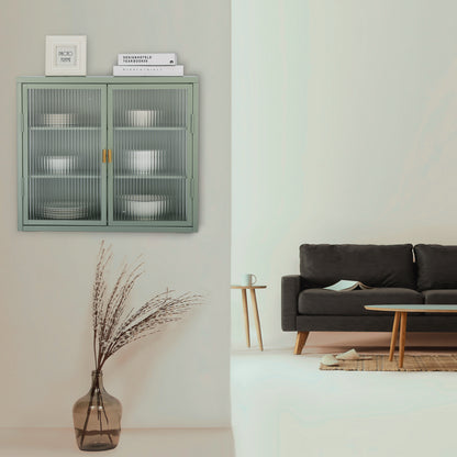 Retro Double Glass Wall Cabinet with Detachable Shelves Brown