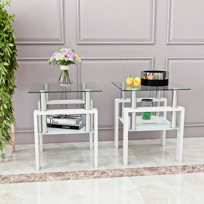 Set of 2 Glass Coffee Tables – Transparent White