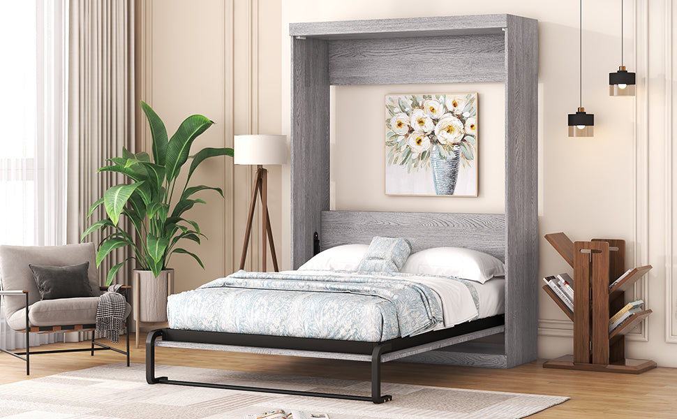 Full Murphy Bed Foldable Design Gray Finish