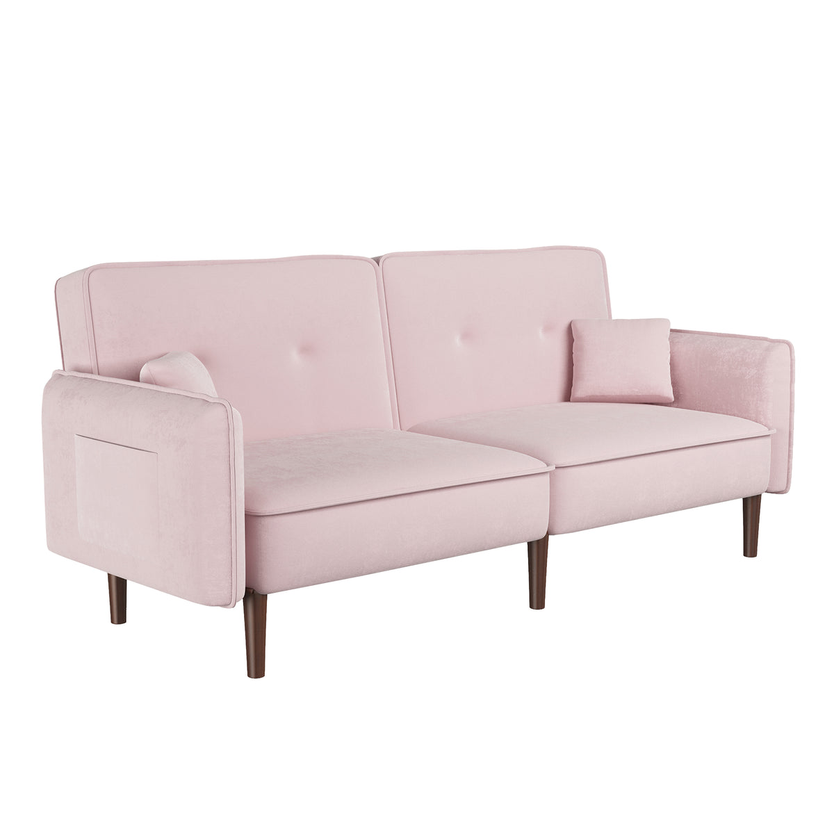 Pink Velvet Convertible Sofa Bed – Wood Legs