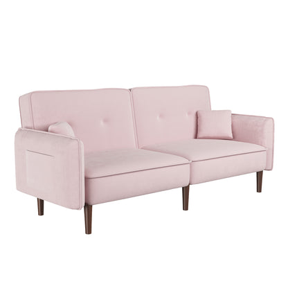 Pink Velvet Convertible Sofa Bed – Wood Legs