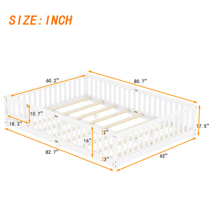 Kids Safety Floor Bed – White Guardrail Edition