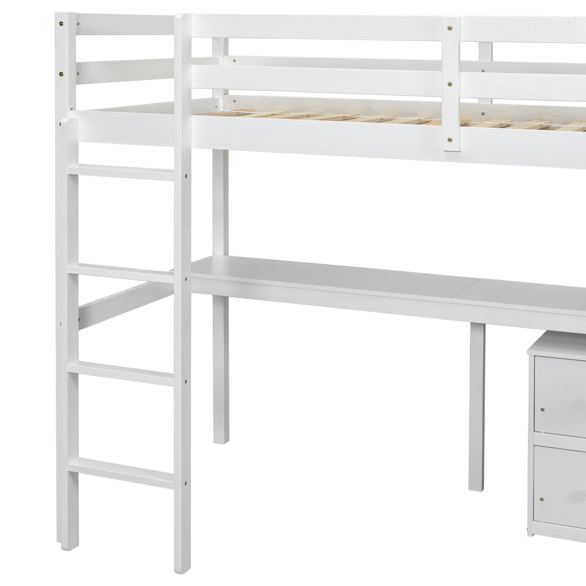 White Twin Loft Bed with Storage & Ladder