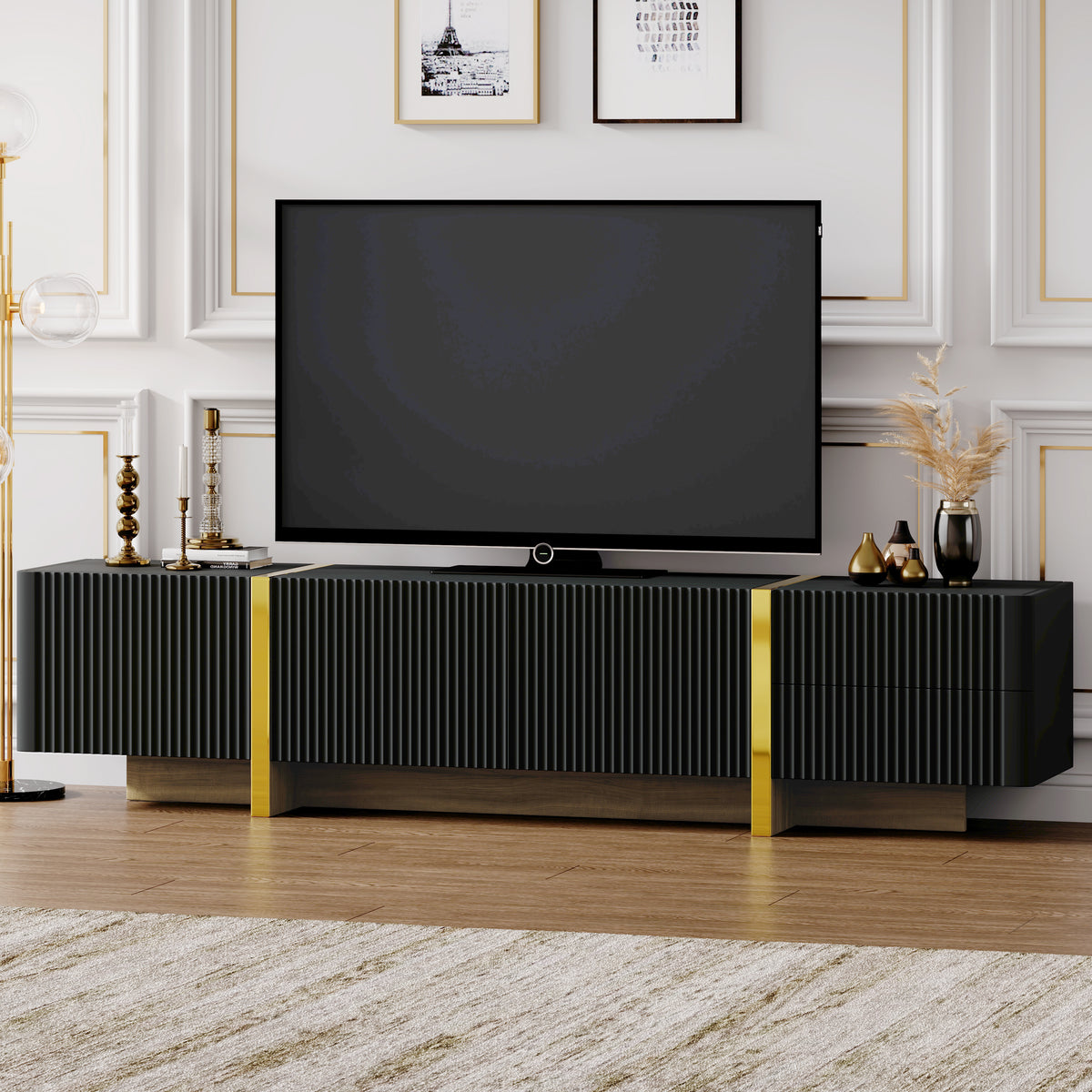 Luxury Fluted TV Stand Black