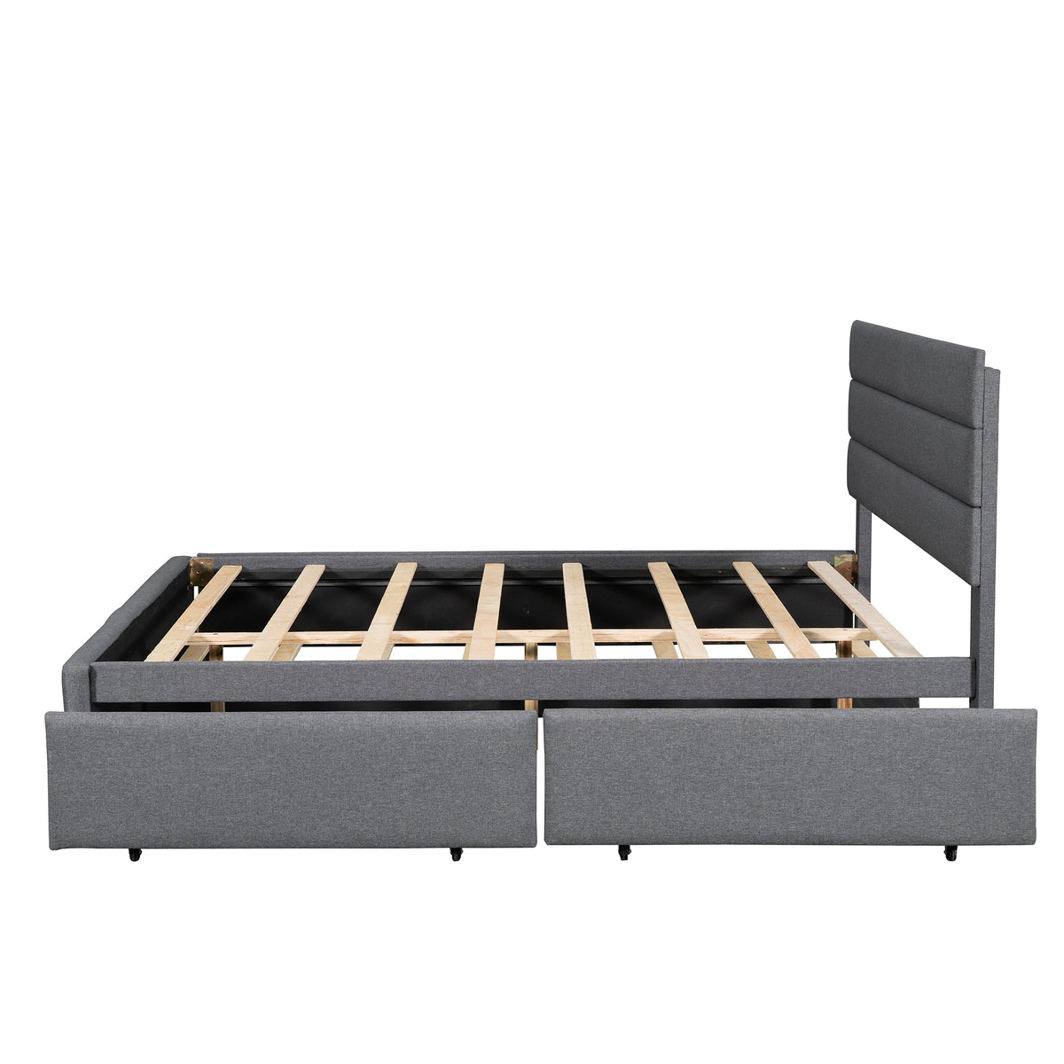 Queen Upholstered Bed with Trundle Gray