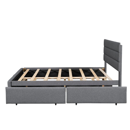 Queen Upholstered Bed with Trundle Gray