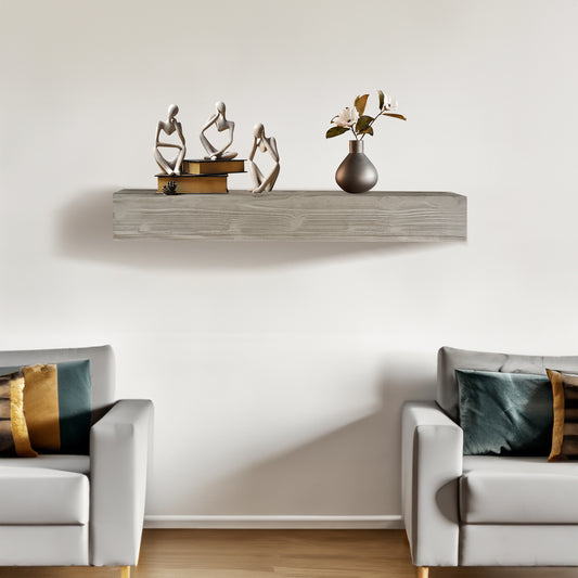 60-Inch Rustic Wood Floating Fireplace Mantel Gray