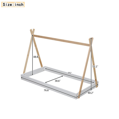 Twin Tent Floor Bed – White Natural Finish