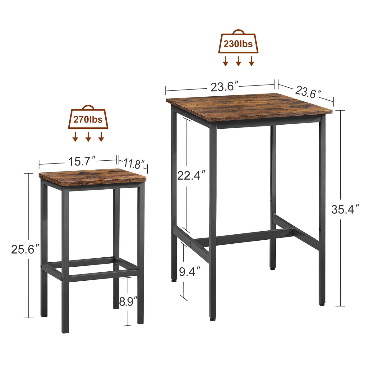 Rustic Bar Table Set with Chairs Brown