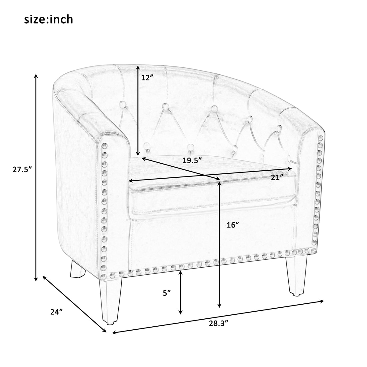 PU Leather Barrel Club Chair – Tufted Lounge Design