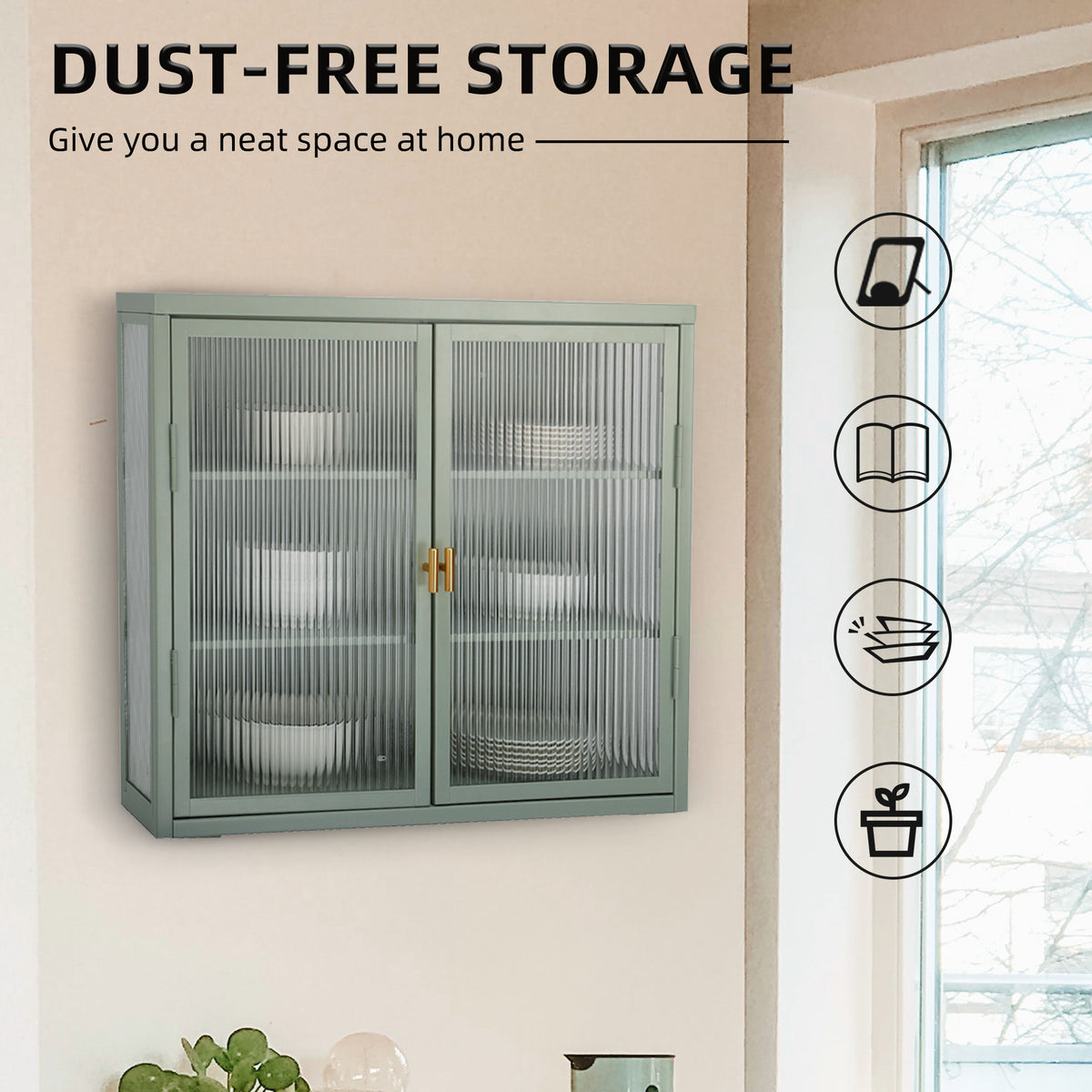 Retro Double Glass Wall Cabinet with Detachable Shelves Brown