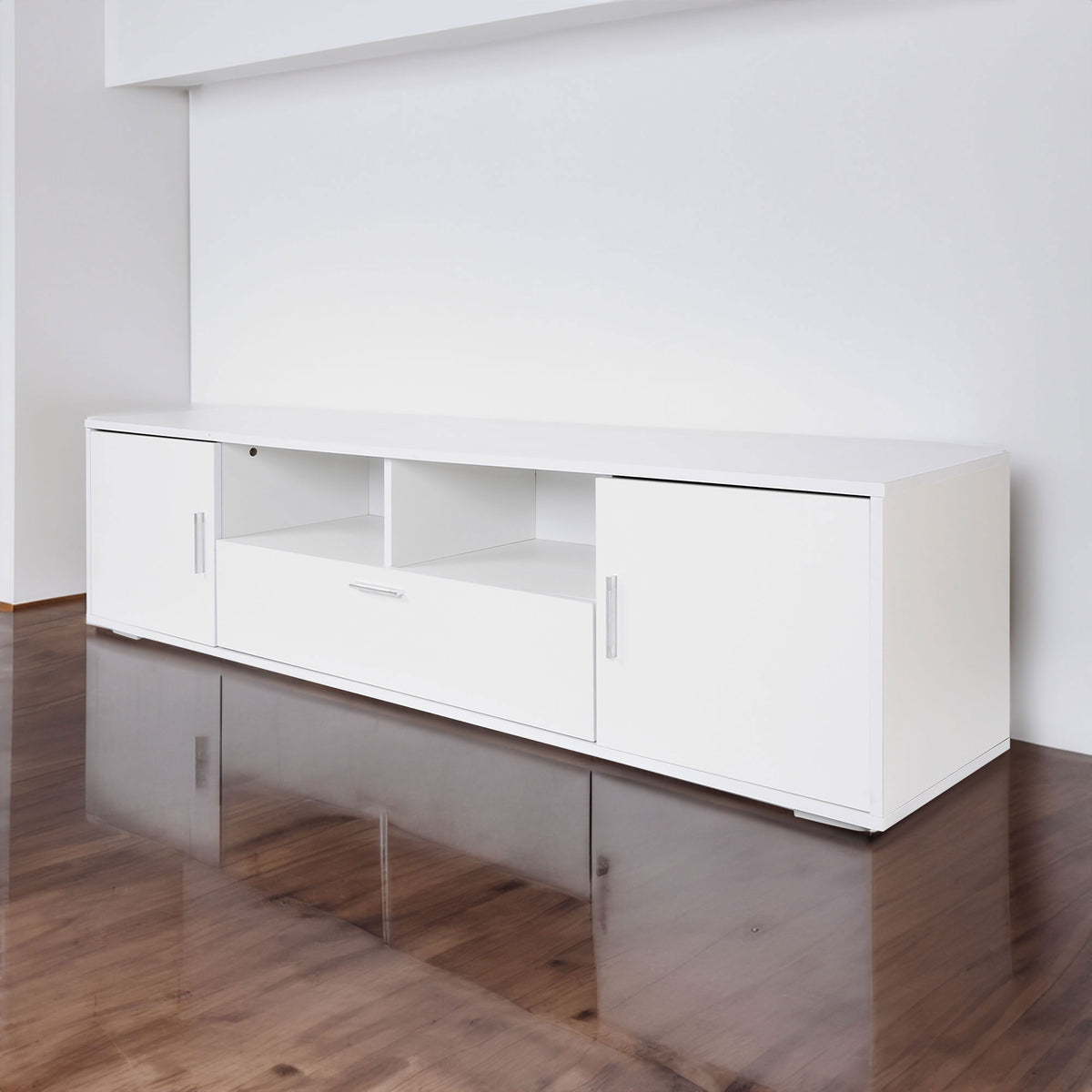Modern LED TV Stand with Storage White