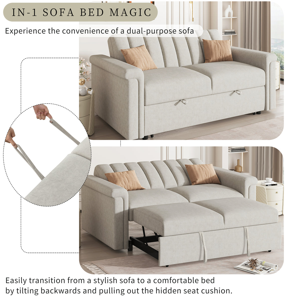 U-Style Convertible Loveseat Sofa Bed – Modern Sleeper with Storage