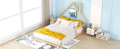 Full Wood Platform Bed with Fence Natural