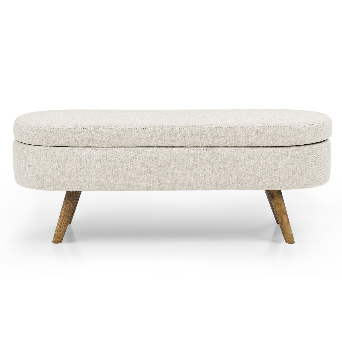Oval Lift-Top Storage Ottoman – Beige