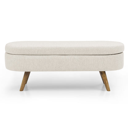 Oval Lift-Top Storage Ottoman – Beige