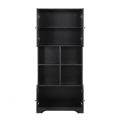 4-Door Bathroom Storage Cabinet Black Finish