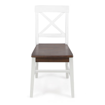 Roshan Farmhouse Dining Chair Set (2 pcs) – White & Walnut