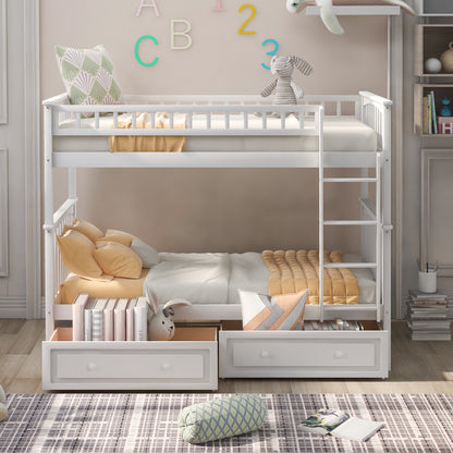 Twin Bunk Bed with Drawers White