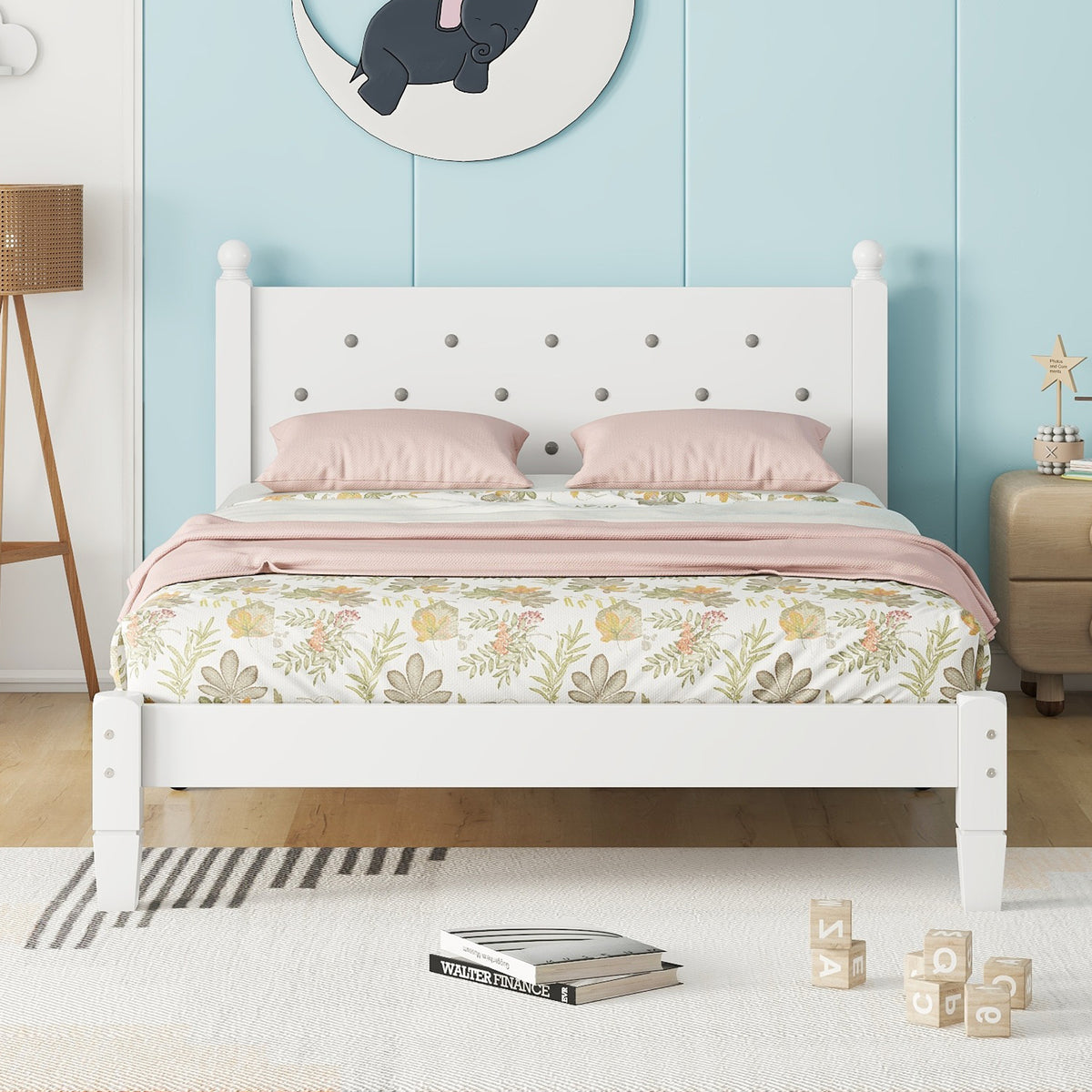 Twin Upholstered Bed with Button Headboard