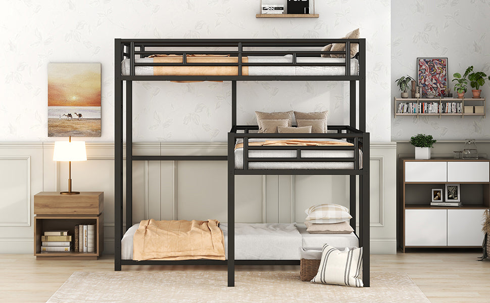 Metal Triple Bunk Bed Black
