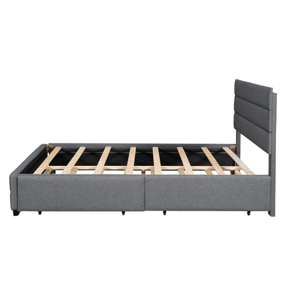 Queen Upholstered Bed with Trundle Gray