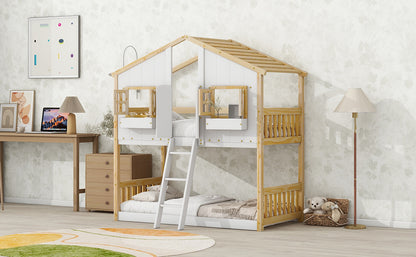 Twin House Bunk Bed Natural White