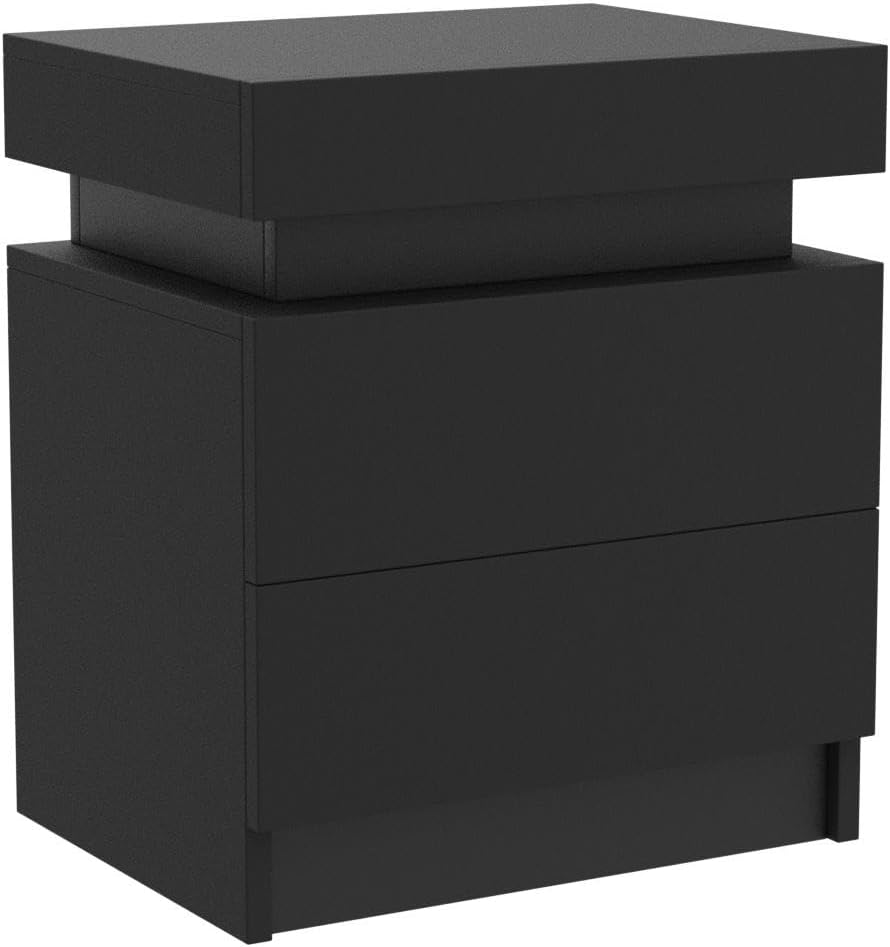 Black LED Nightstand with Storage Drawers