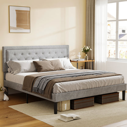 Light Grey Queen Bed with Adjustable Headboard