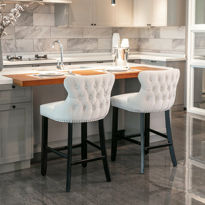Velvet Wingback Bar Stool Set (2 pcs) – Beige