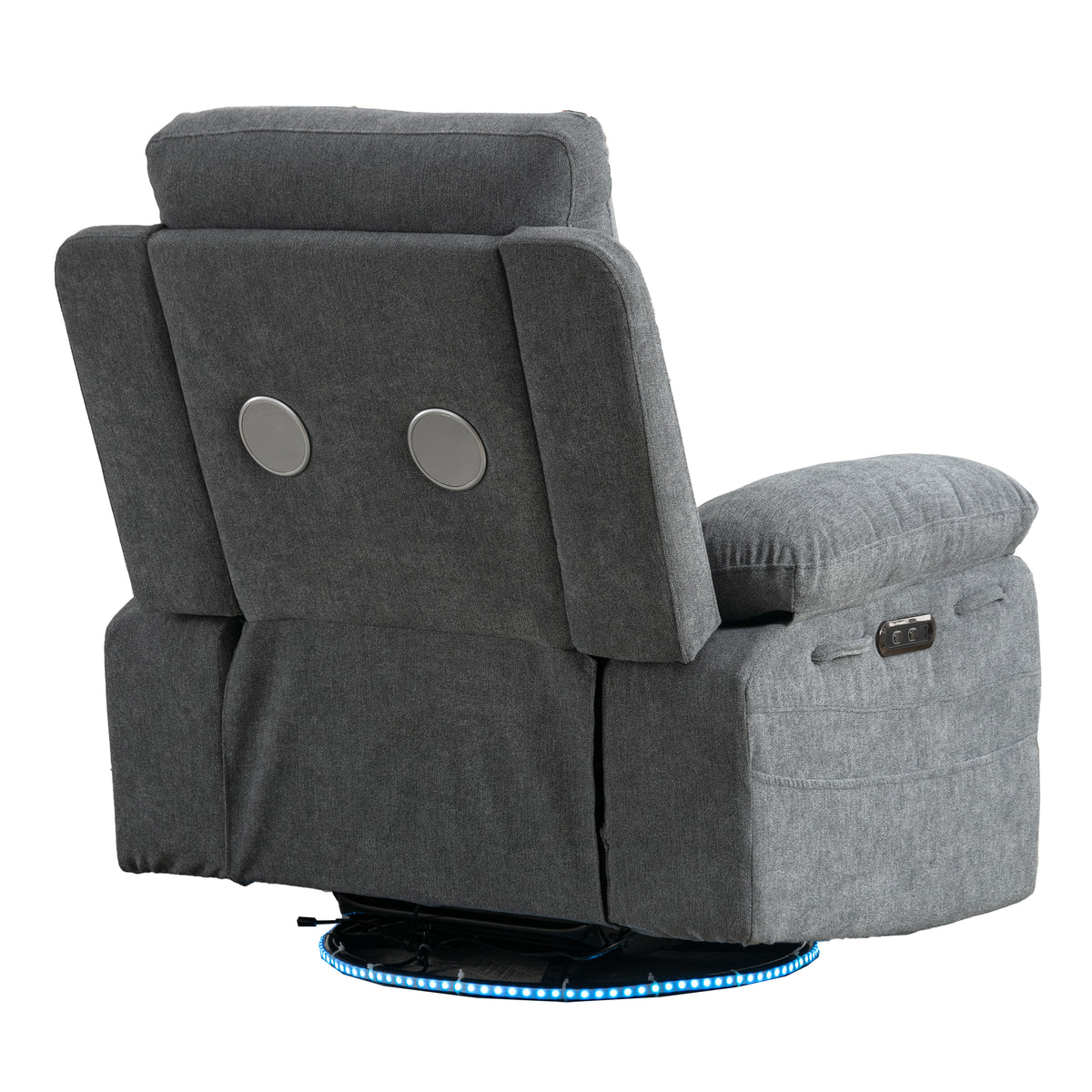 Light Gray 270° Swivel Power Recliner Chair – Linen Upholstery with Bluetooth, LED, USB Charging & Storage