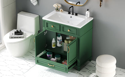30-Inch Solid Wood Bathroom Vanity with Sink Green