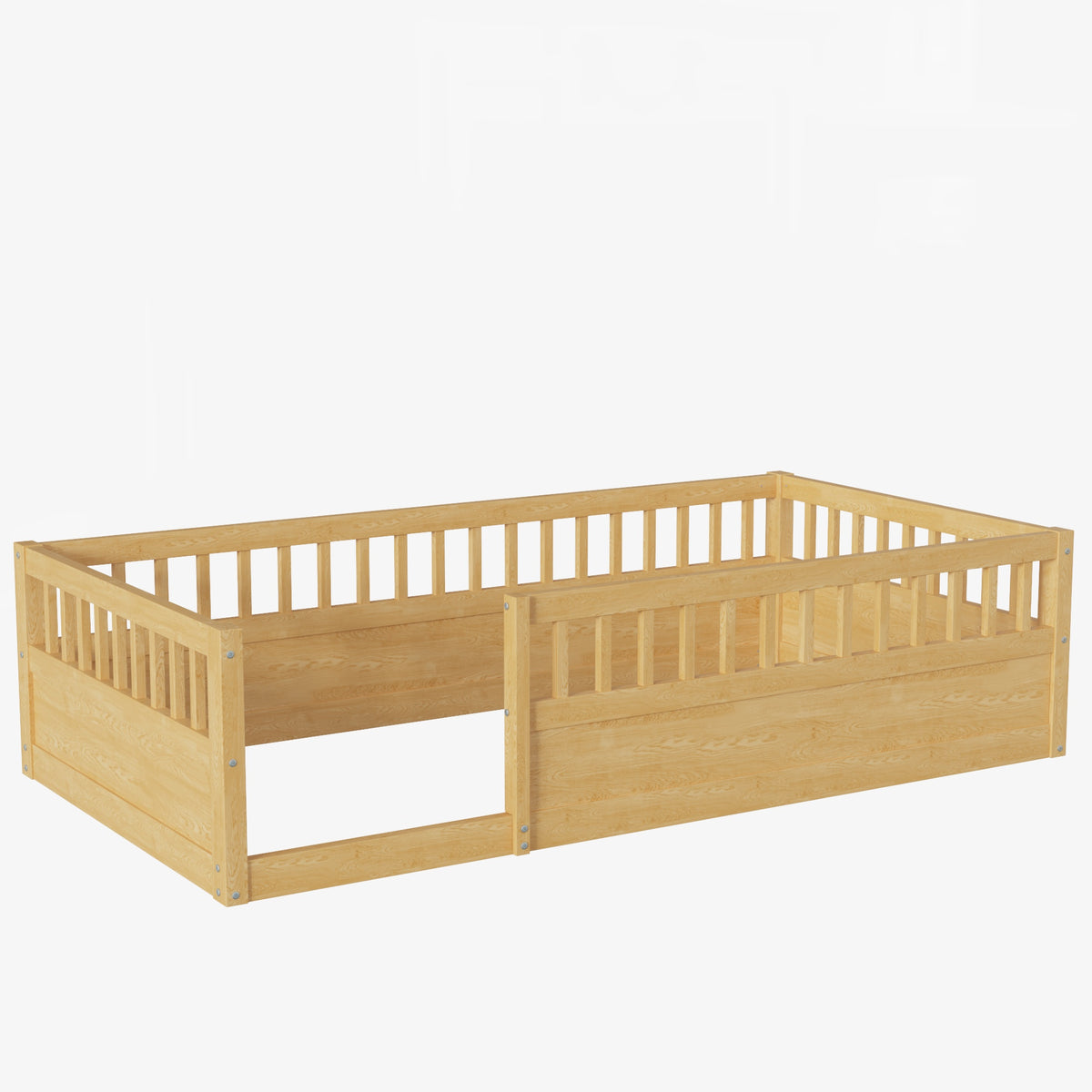 Natural Kids Floor Bed Frame with Fence