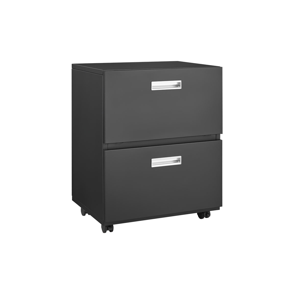 Black Mobile Copier Cabinet – 2-Door Steel File & Printer Stand with Locking Wheels