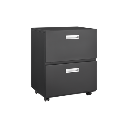 Black Mobile Copier Cabinet – 2-Door Steel File & Printer Stand with Locking Wheels
