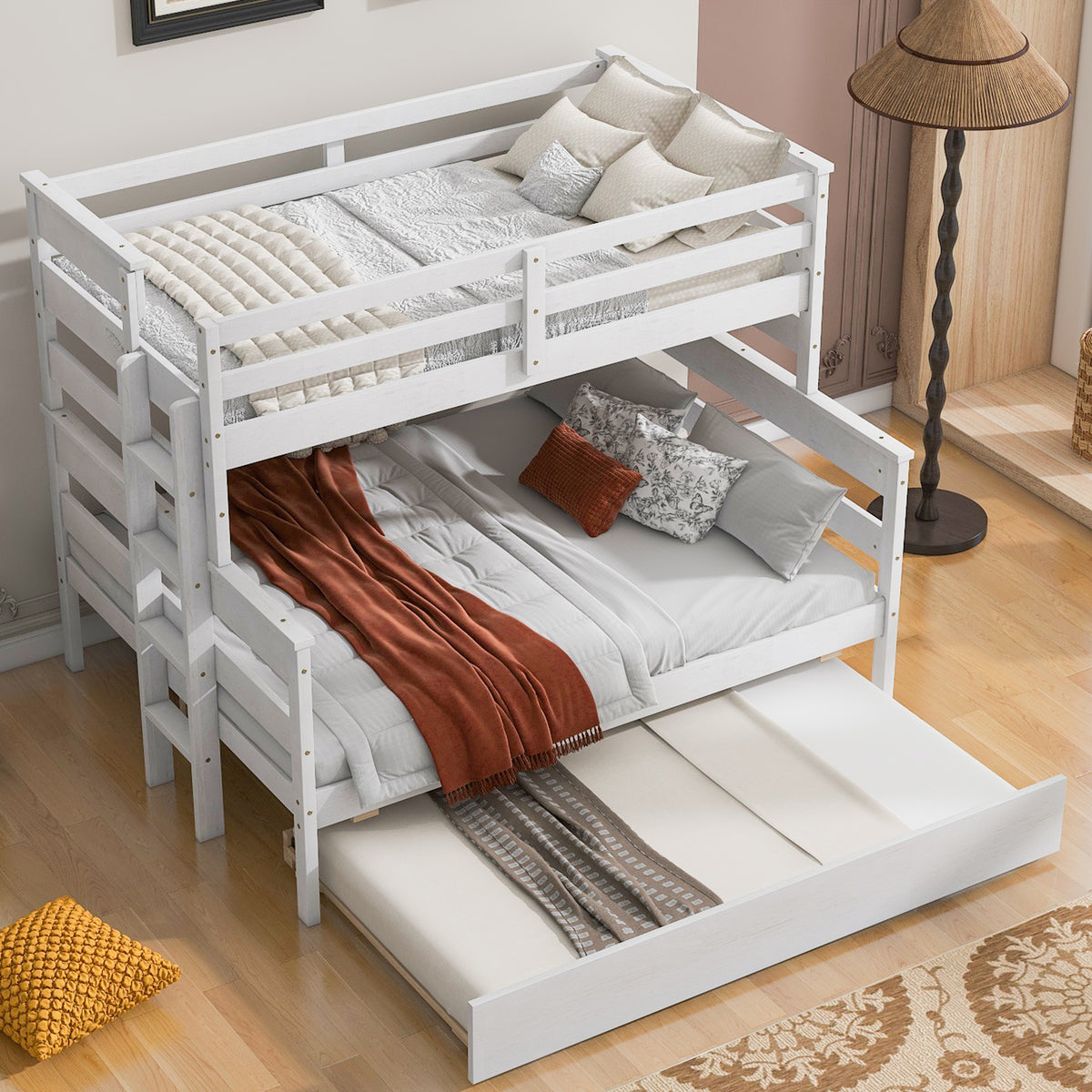 Twin-Full Bunk Bed with Trundle – White