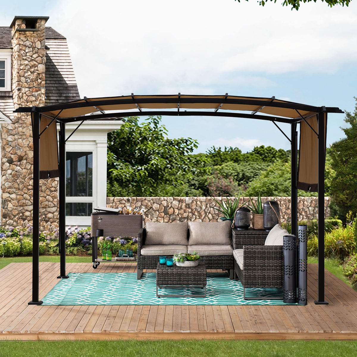 12x9FT Outdoor Retractable Pergola Beige