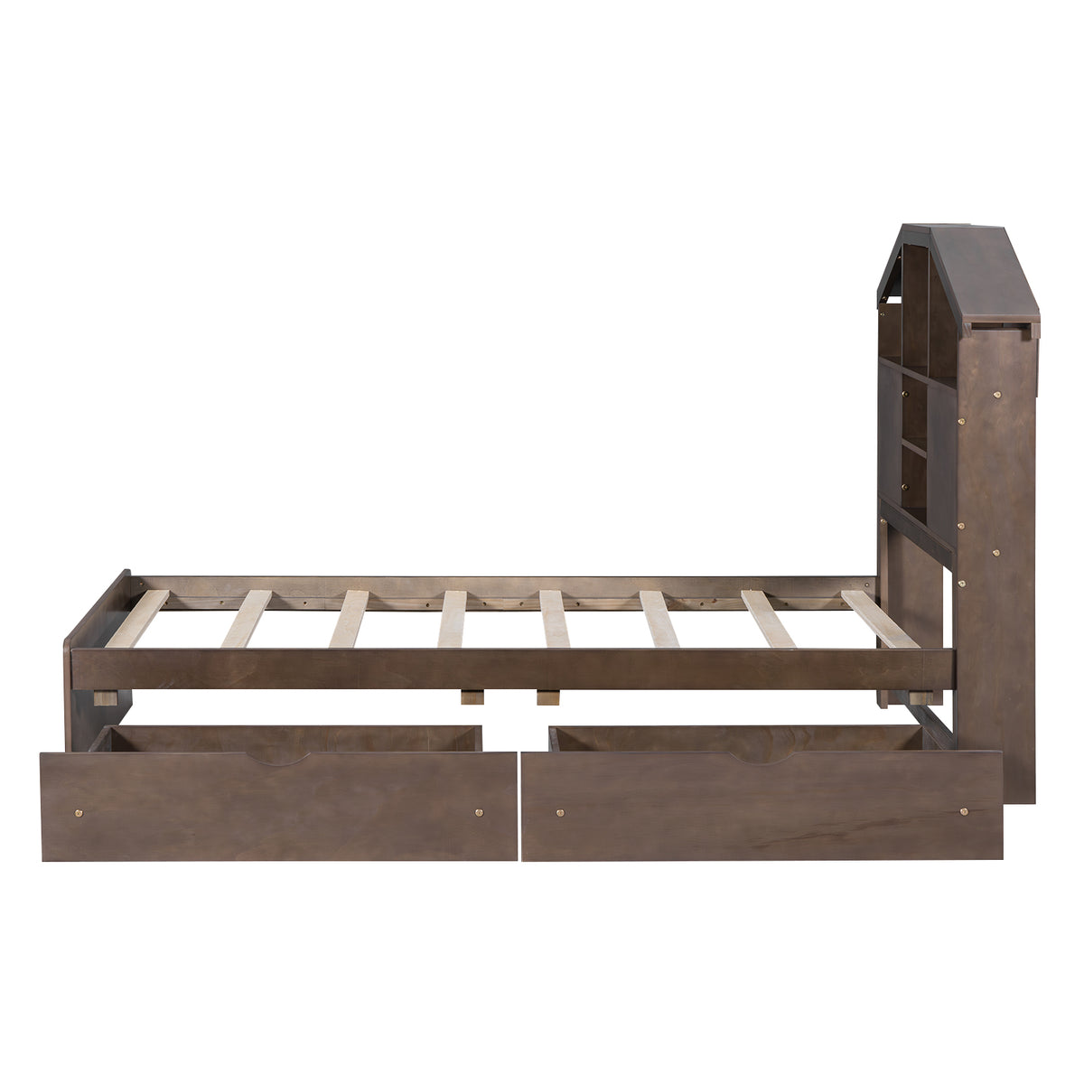 Twin Platform Bed with Storage Drawers Walnut