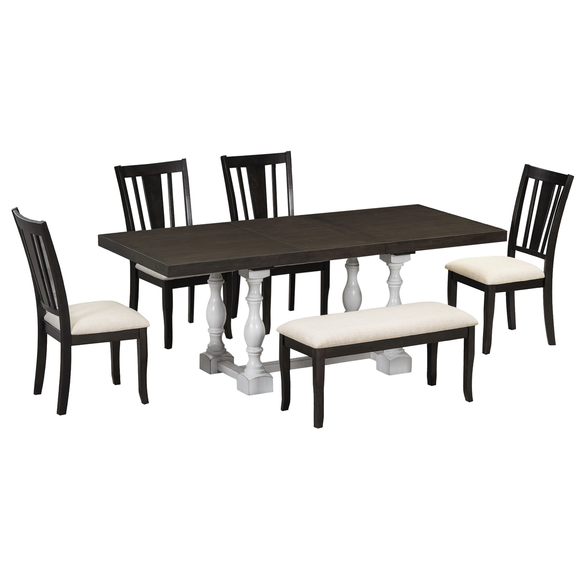 6-Piece Extendable Dining Set Distressed White