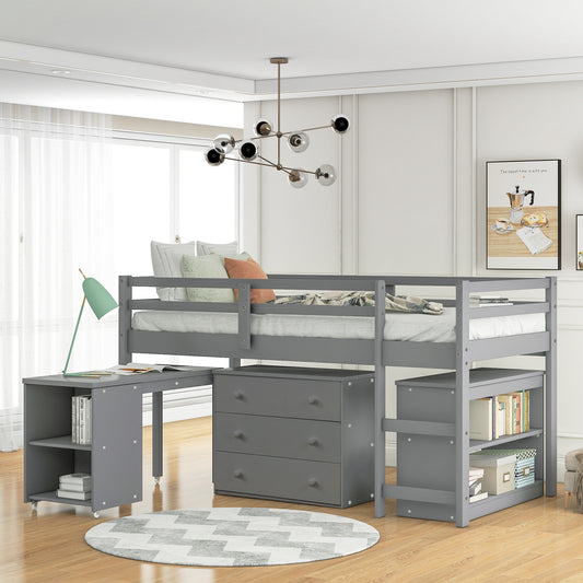 Twin Loft Bed with Desk Gray