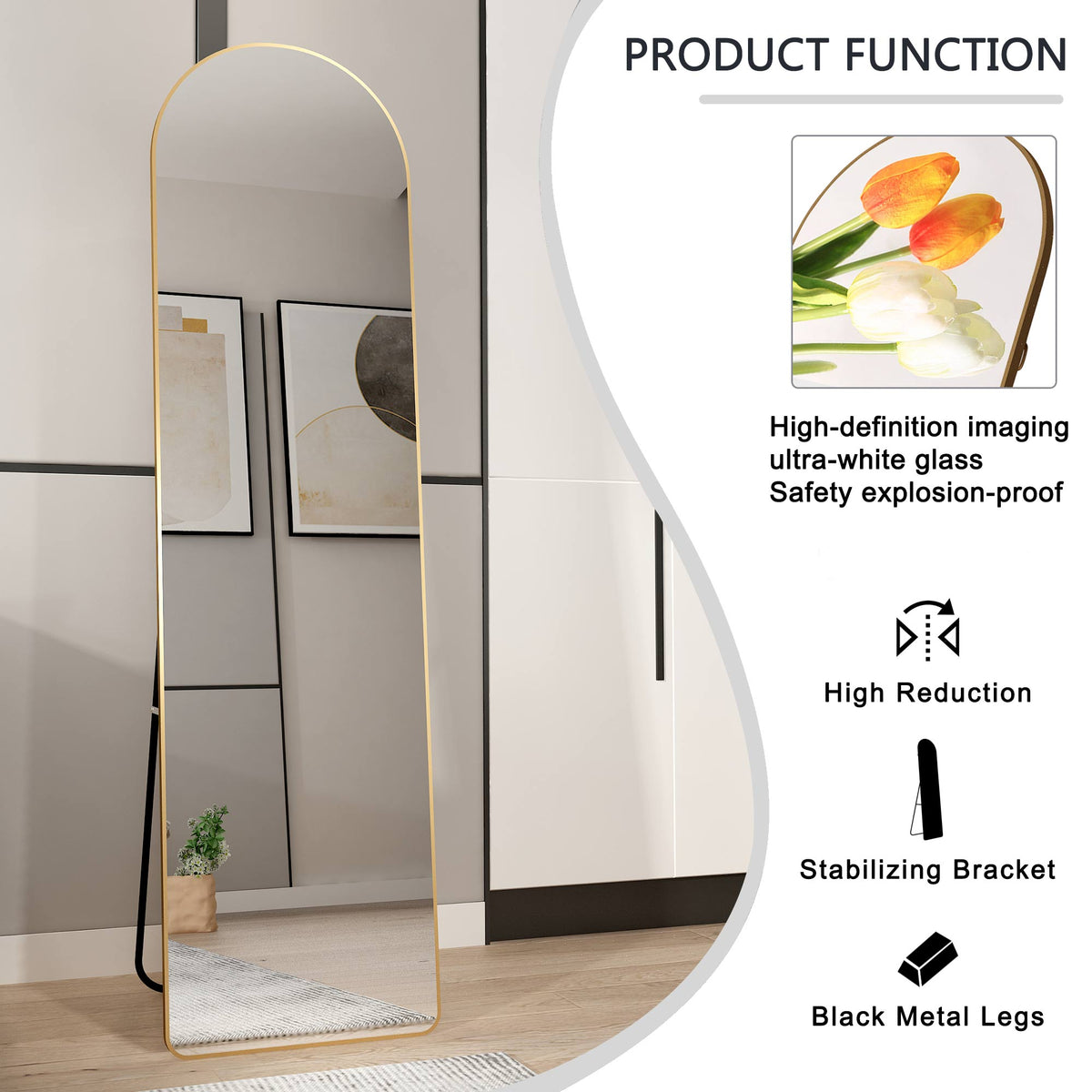 Full-Length Aluminum Alloy Wall Mirror Arched Frame