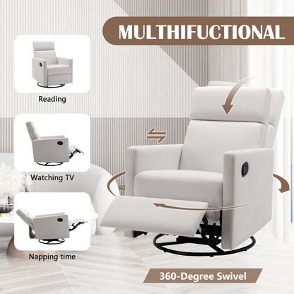 Beige Modern Upholstered Rocker Recliner Chair