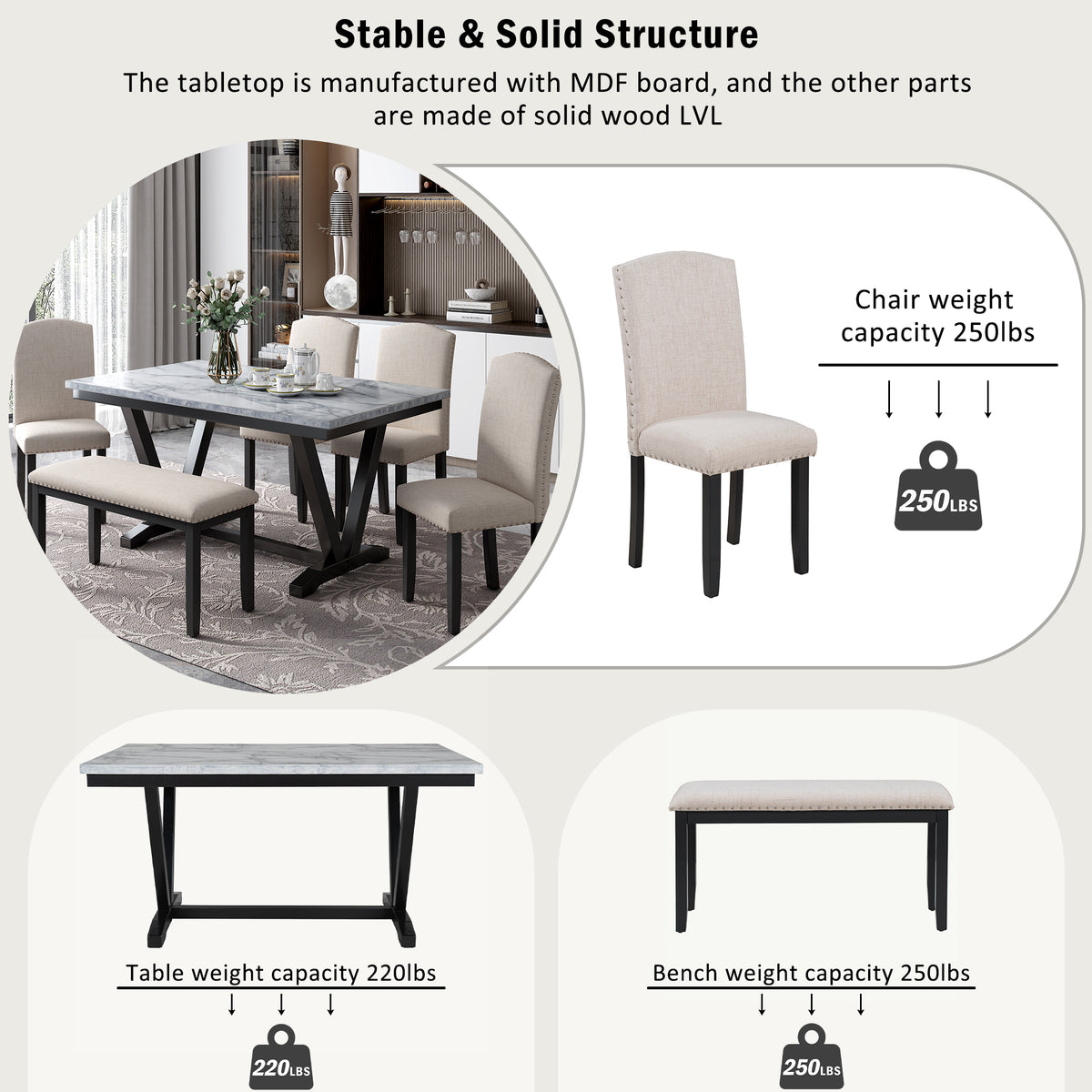 6-Piece Modern Dining Set – White Finish