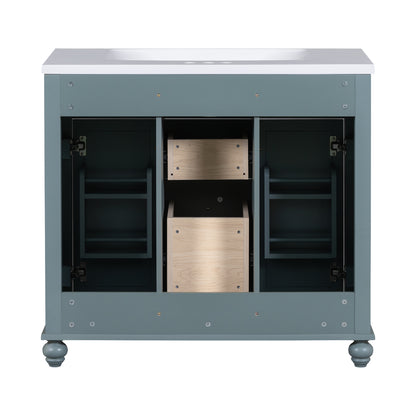 36-Inch Blue Bathroom Vanity with Resin Sink and Drawers