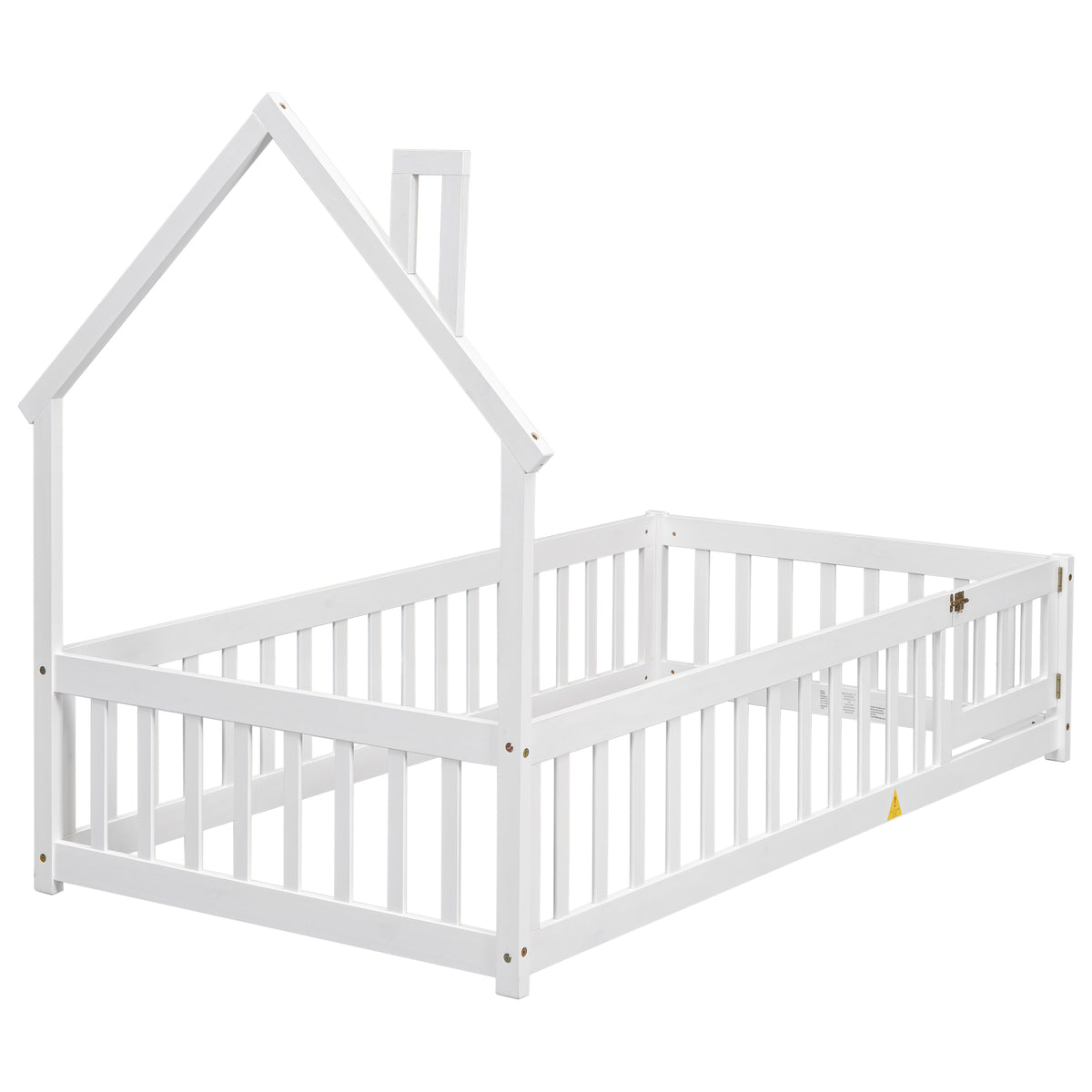 Twin Floor Bed with Fence – White Finish